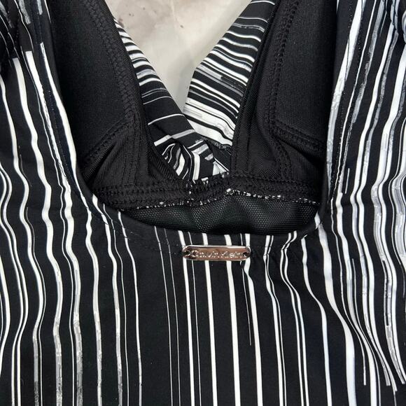 Calvin Klein Twist Front Tankini Top Black White Striped Size S Slimming New - Picture 6 of 7
